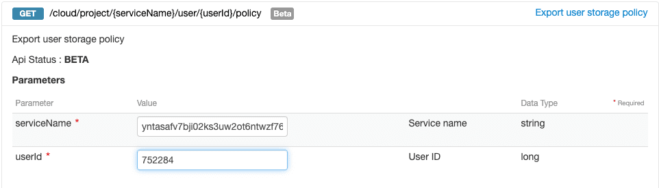 OVH APIs bucket user rights